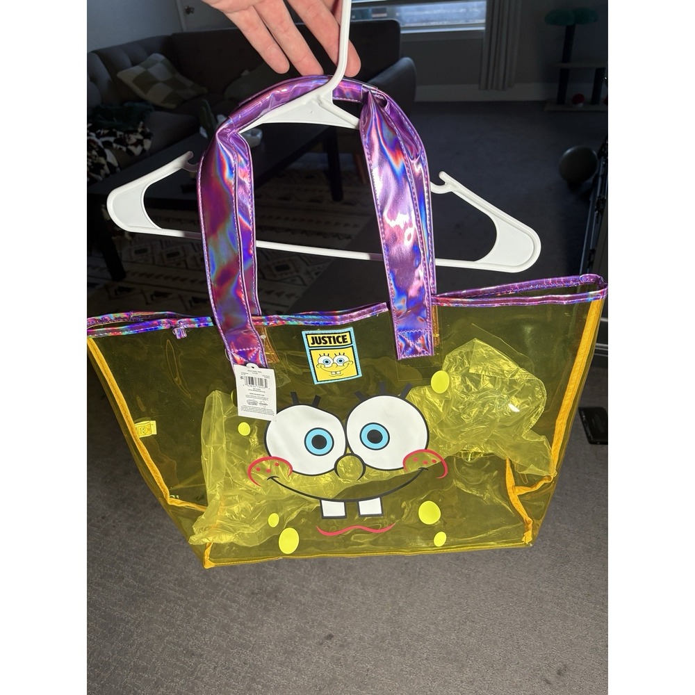 Justice SpongeBob SquarePants Jelly Pool Tote Bag Yellow PVC NWT